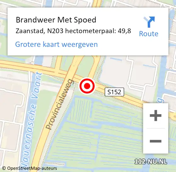 Locatie op kaart van de 112 melding: Brandweer Met Spoed Naar Zaanstad, N203 hectometerpaal: 49,8 op 7 februari 2022 01:28