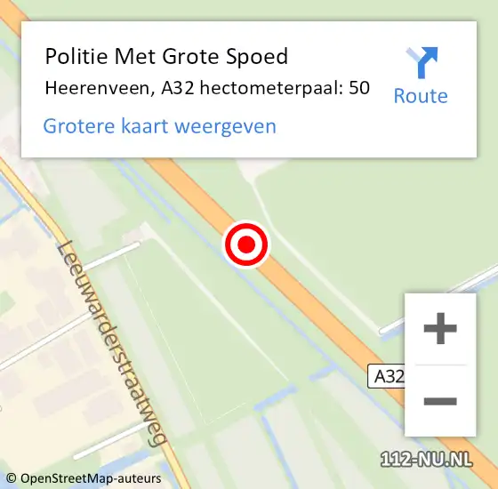 Locatie op kaart van de 112 melding: Politie Met Grote Spoed Naar Heerenveen, A32 hectometerpaal: 50 op 7 februari 2022 05:38