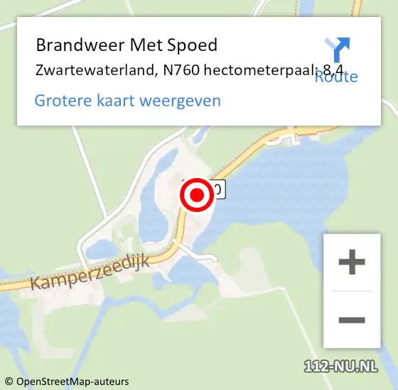 Locatie op kaart van de 112 melding: Brandweer Met Spoed Naar Zwartewaterland, N760 hectometerpaal: 8,4 op 7 februari 2022 06:39