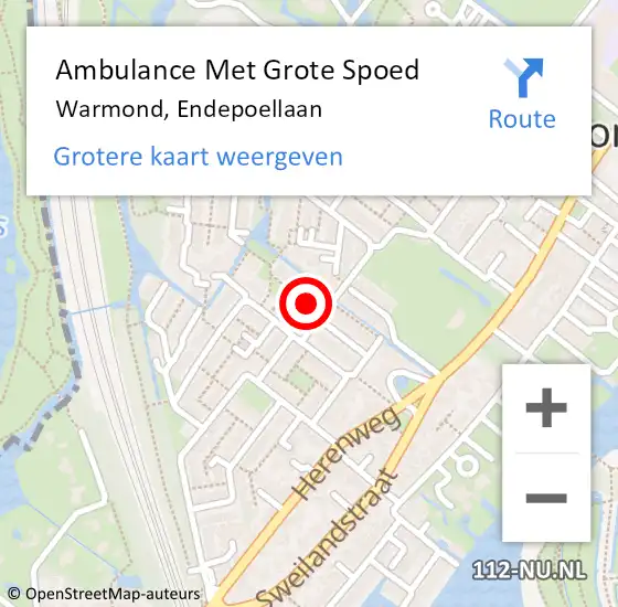 Locatie op kaart van de 112 melding: Ambulance Met Grote Spoed Naar Warmond, Endepoellaan op 7 februari 2022 09:57