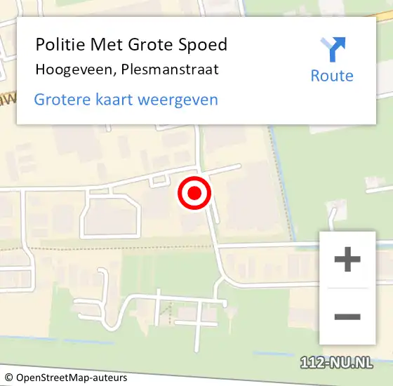 Locatie op kaart van de 112 melding: Politie Met Grote Spoed Naar Hoogeveen, Plesmanstraat op 7 februari 2022 12:48