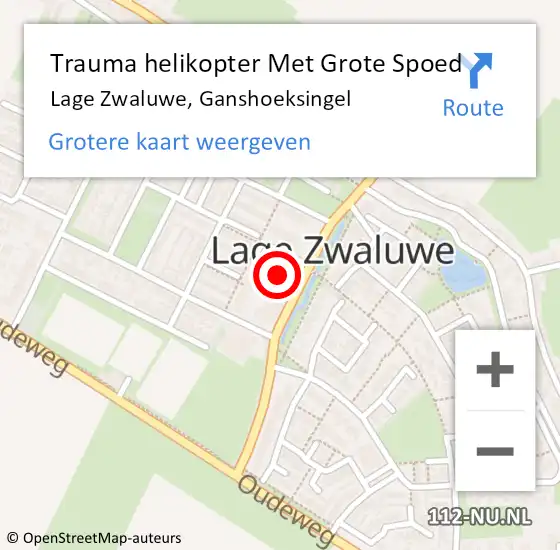 Locatie op kaart van de 112 melding: Trauma helikopter Met Grote Spoed Naar Lage Zwaluwe, Ganshoeksingel op 7 februari 2022 13:12