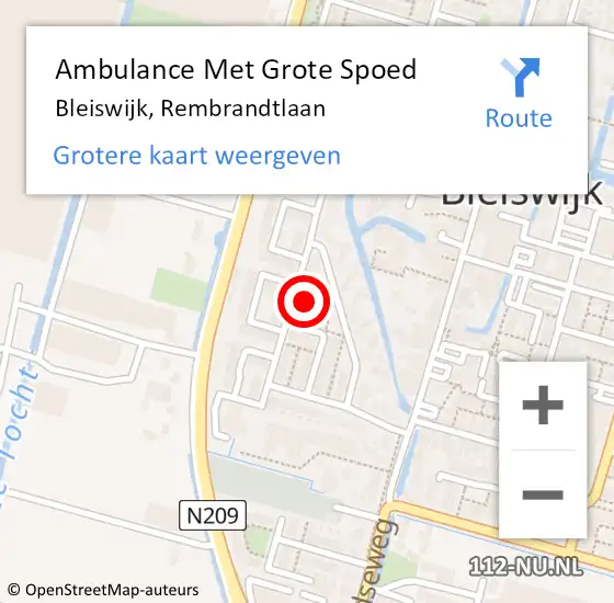 Locatie op kaart van de 112 melding: Ambulance Met Grote Spoed Naar Bleiswijk, Rembrandtlaan op 7 februari 2022 17:16