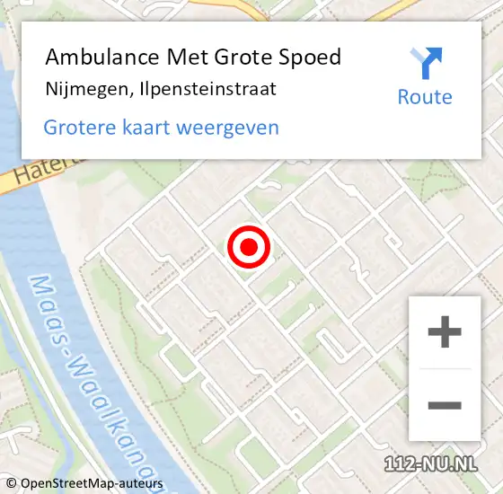 Locatie op kaart van de 112 melding: Ambulance Met Grote Spoed Naar Nijmegen, Ilpensteinstraat op 7 februari 2022 17:17