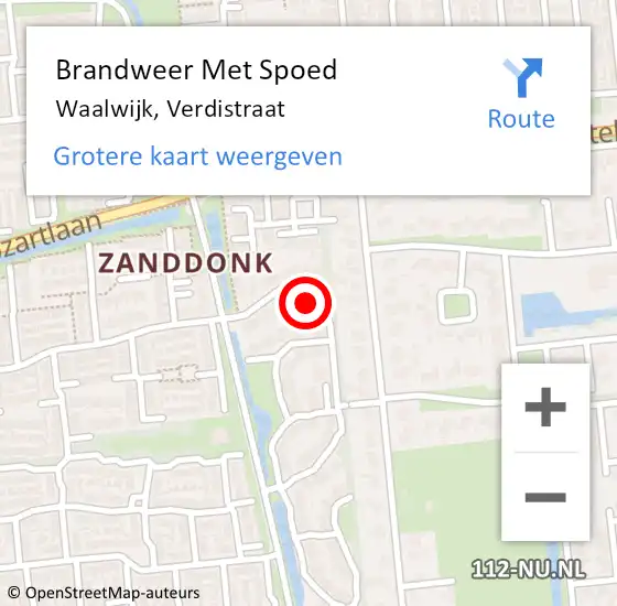 Locatie op kaart van de 112 melding: Brandweer Met Spoed Naar Waalwijk, Verdistraat op 7 februari 2022 19:52