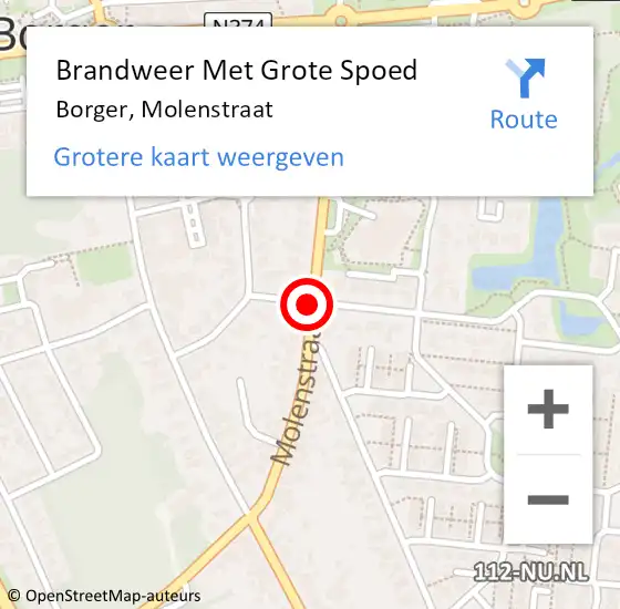 Locatie op kaart van de 112 melding: Brandweer Met Grote Spoed Naar Borger, Molenstraat op 7 juli 2014 17:14