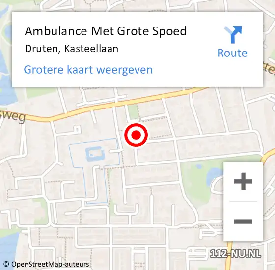 Locatie op kaart van de 112 melding: Ambulance Met Grote Spoed Naar Druten, Kasteellaan op 8 februari 2022 08:56