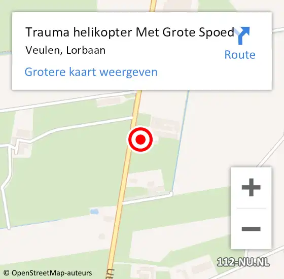 Locatie op kaart van de 112 melding: Trauma helikopter Met Grote Spoed Naar Veulen, Lorbaan op 8 februari 2022 10:36