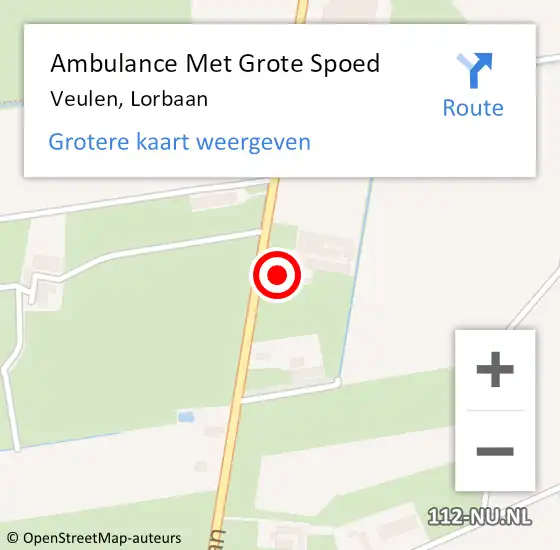 Locatie op kaart van de 112 melding: Ambulance Met Grote Spoed Naar Veulen, Lorbaan op 8 februari 2022 10:38