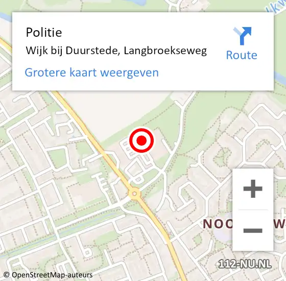 Locatie op kaart van de 112 melding: Politie Wijk bij Duurstede, Langbroekseweg op 8 februari 2022 12:15