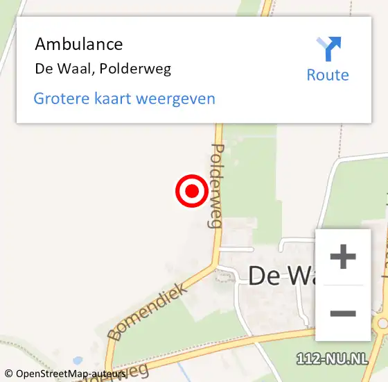 Locatie op kaart van de 112 melding: Ambulance De Waal, Polderweg op 8 februari 2022 13:13