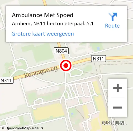 Locatie op kaart van de 112 melding: Ambulance Met Spoed Naar Arnhem, N311 hectometerpaal: 5,1 op 8 februari 2022 14:07