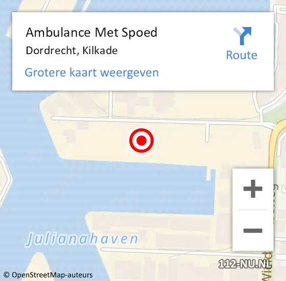 Locatie op kaart van de 112 melding: Ambulance Met Spoed Naar Dordrecht, Kilkade op 8 februari 2022 14:30