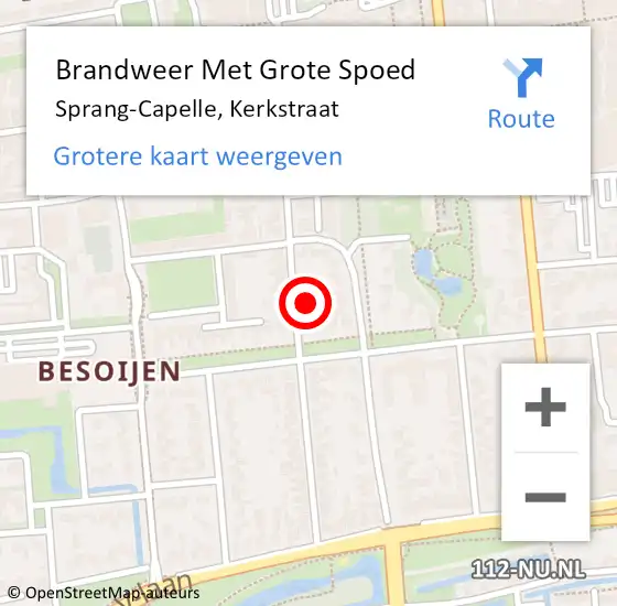 Locatie op kaart van de 112 melding: Brandweer Met Grote Spoed Naar Sprang-Capelle, Kerkstraat op 8 februari 2022 15:11