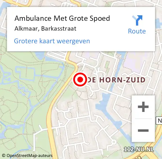 Locatie op kaart van de 112 melding: Ambulance Met Grote Spoed Naar Alkmaar, Barkasstraat op 8 februari 2022 16:09
