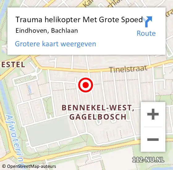 Locatie op kaart van de 112 melding: Trauma helikopter Met Grote Spoed Naar Eindhoven, Bachlaan op 8 februari 2022 16:19