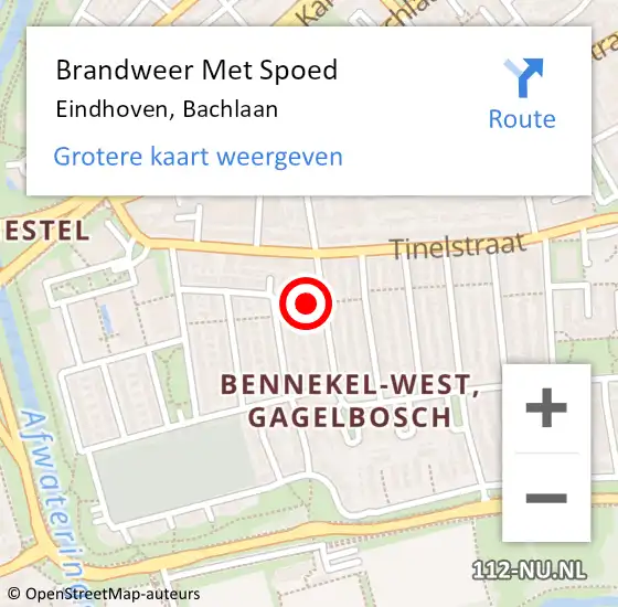 Locatie op kaart van de 112 melding: Brandweer Met Spoed Naar Eindhoven, Bachlaan op 8 februari 2022 16:26