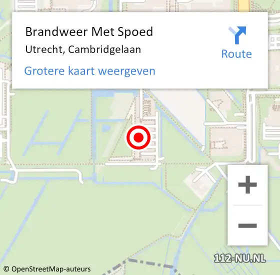 Locatie op kaart van de 112 melding: Brandweer Met Spoed Naar Utrecht, Cambridgelaan op 9 februari 2022 07:28