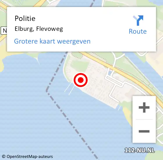 Locatie op kaart van de 112 melding: Politie Elburg, Flevoweg op 9 februari 2022 08:57