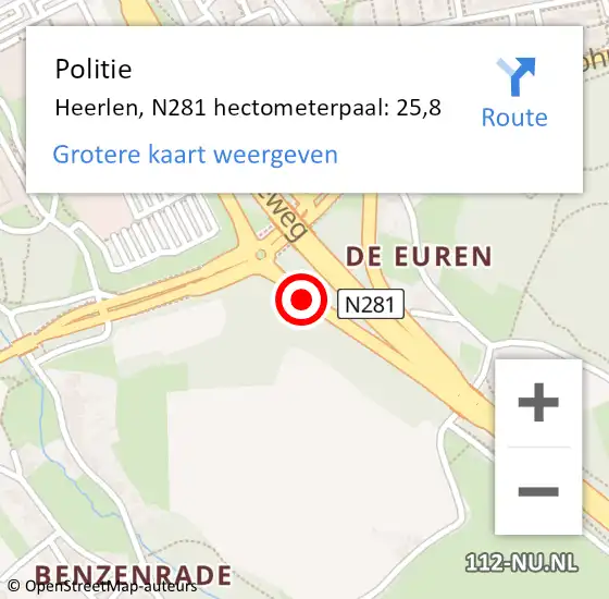Locatie op kaart van de 112 melding: Politie Heerlen, N281 hectometerpaal: 25,8 op 9 februari 2022 09:06