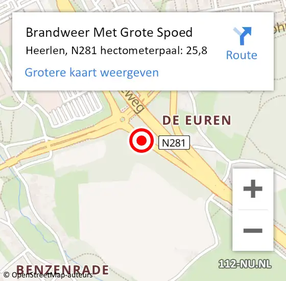 Locatie op kaart van de 112 melding: Brandweer Met Grote Spoed Naar Heerlen, N281 hectometerpaal: 25,8 op 9 februari 2022 09:07