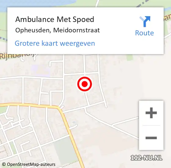 Locatie op kaart van de 112 melding: Ambulance Met Spoed Naar Opheusden, Meidoornstraat op 9 februari 2022 09:12