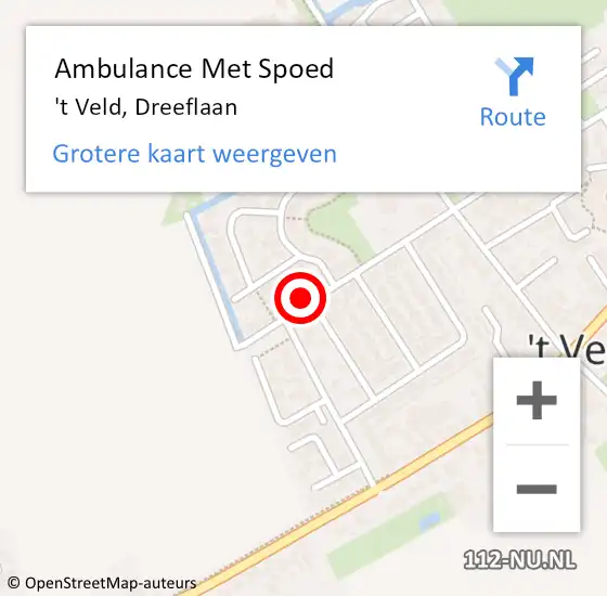 Locatie op kaart van de 112 melding: Ambulance Met Spoed Naar 't Veld, Dreeflaan op 9 februari 2022 13:18
