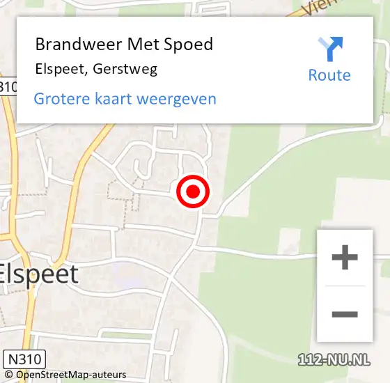Locatie op kaart van de 112 melding: Brandweer Met Spoed Naar Elspeet, Gerstweg op 9 februari 2022 13:48