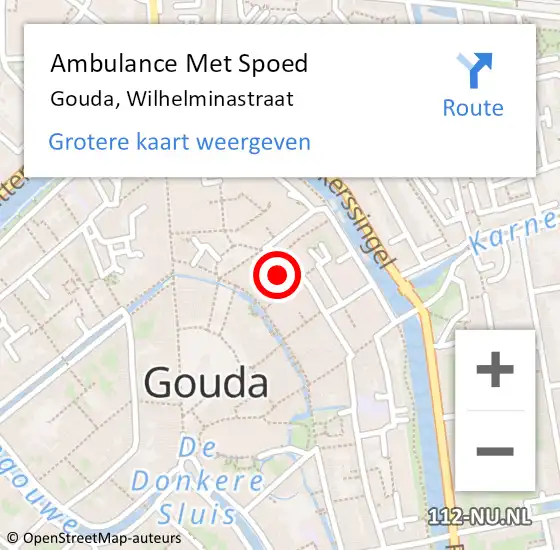 Locatie op kaart van de 112 melding: Ambulance Met Spoed Naar Gouda, Wilhelminastraat op 9 februari 2022 14:44