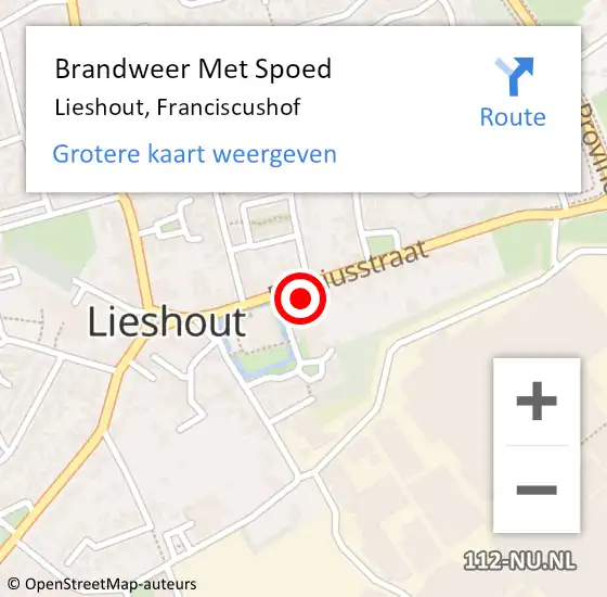 Locatie op kaart van de 112 melding: Brandweer Met Spoed Naar Lieshout, Franciscushof op 9 februari 2022 17:20
