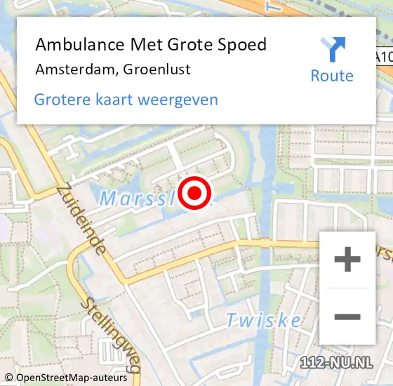 Locatie op kaart van de 112 melding: Ambulance Met Grote Spoed Naar Amsterdam, Groenlust op 9 februari 2022 19:17