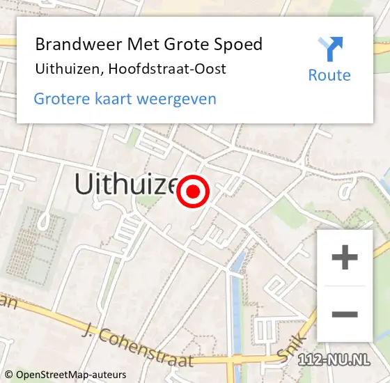 Locatie op kaart van de 112 melding: Brandweer Met Grote Spoed Naar Uithuizen, Hoofdstraat-Oost op 9 februari 2022 19:20