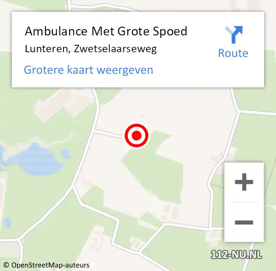 Locatie op kaart van de 112 melding: Ambulance Met Grote Spoed Naar Lunteren, Zwetselaarseweg op 9 februari 2022 20:33