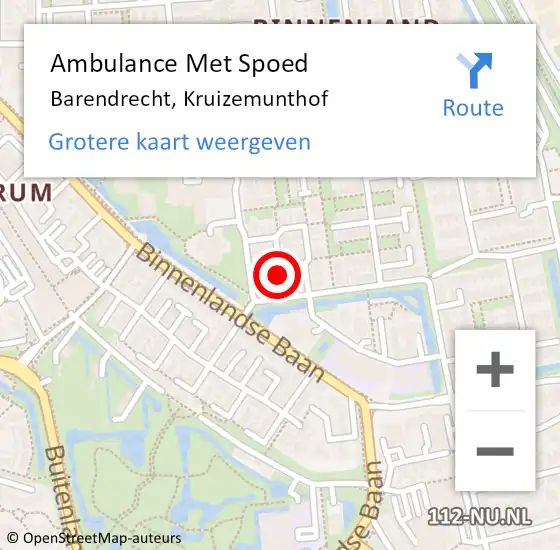 Locatie op kaart van de 112 melding: Ambulance Met Spoed Naar Barendrecht, Kruizemunthof op 10 februari 2022 01:11