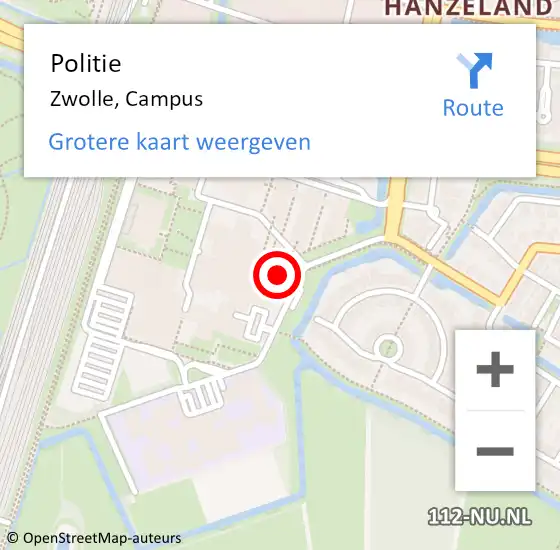 Locatie op kaart van de 112 melding: Politie Zwolle, Campus op 10 februari 2022 07:57