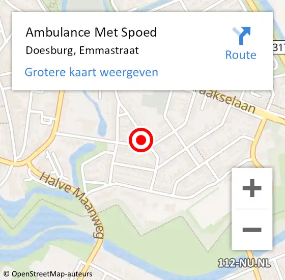 Locatie op kaart van de 112 melding: Ambulance Met Spoed Naar Doesburg, Emmastraat op 10 februari 2022 08:11