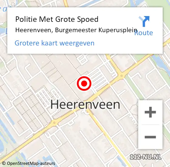 Locatie op kaart van de 112 melding: Politie Met Grote Spoed Naar Heerenveen, Burgemeester Kuperusplein op 10 februari 2022 11:23