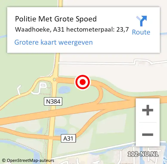 Locatie op kaart van de 112 melding: Politie Met Grote Spoed Naar Waadhoeke, A31 hectometerpaal: 23,7 op 10 februari 2022 13:02