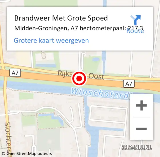 Locatie op kaart van de 112 melding: Brandweer Met Grote Spoed Naar Midden-Groningen, A7 hectometerpaal: 217,3 op 10 februari 2022 15:14