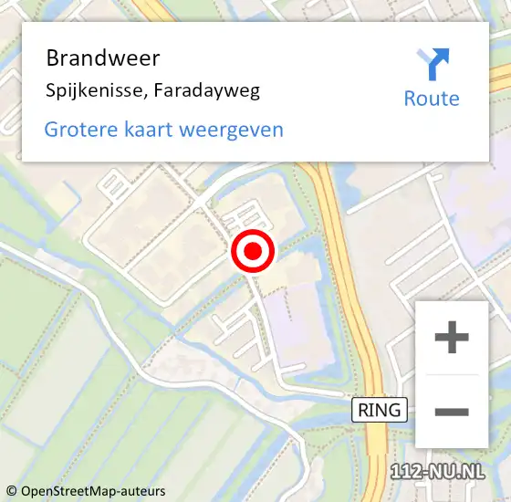 Locatie op kaart van de 112 melding: Brandweer Spijkenisse, Faradayweg op 10 februari 2022 15:53