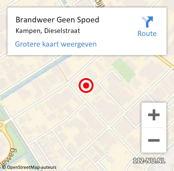 Locatie op kaart van de 112 melding: Brandweer Geen Spoed Naar Kampen, Dieselstraat op 10 februari 2022 16:17