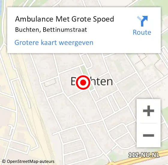 Locatie op kaart van de 112 melding: Ambulance Met Grote Spoed Naar Buchten, Bettinumstraat op 7 juli 2014 20:49