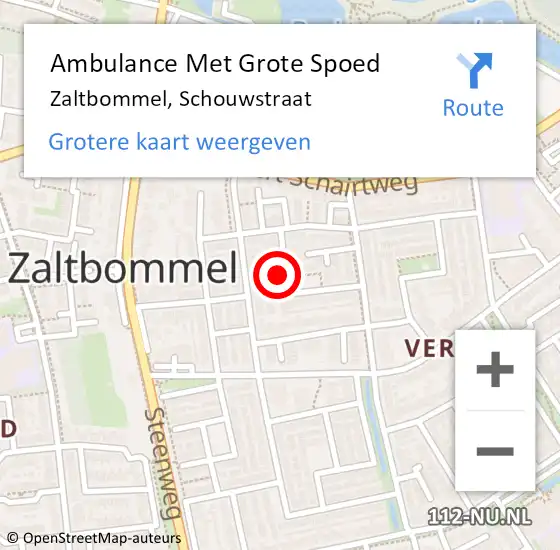 Locatie op kaart van de 112 melding: Ambulance Met Grote Spoed Naar Zaltbommel, Schouwstraat op 10 februari 2022 19:19