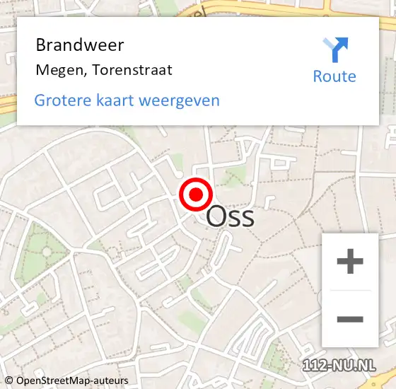 Locatie op kaart van de 112 melding: Brandweer Megen, Torenstraat op 10 februari 2022 22:49
