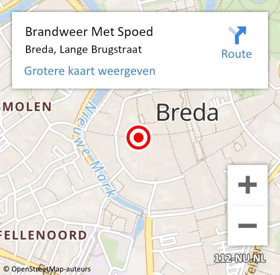 Locatie op kaart van de 112 melding: Brandweer Met Spoed Naar Breda, Lange Brugstraat op 11 februari 2022 01:59