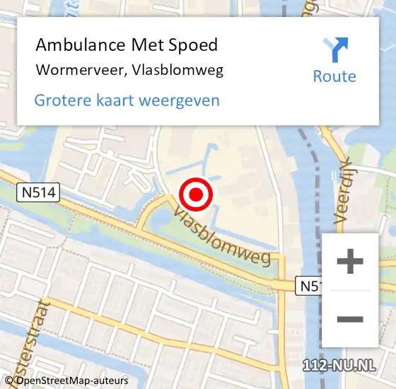 Locatie op kaart van de 112 melding: Ambulance Met Spoed Naar Wormerveer, Vlasblomweg op 11 februari 2022 05:50