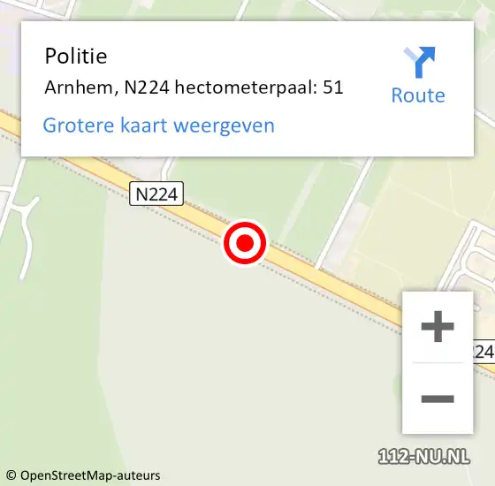 Locatie op kaart van de 112 melding: Politie Arnhem, N224 hectometerpaal: 51 op 11 februari 2022 06:42