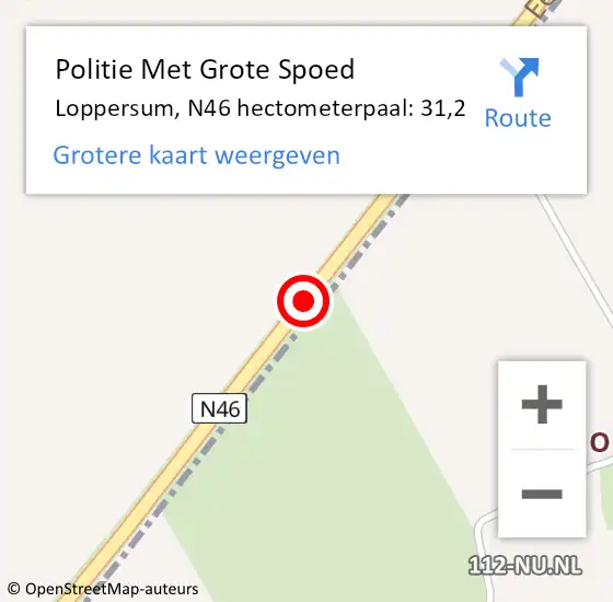 Locatie op kaart van de 112 melding: Politie Met Grote Spoed Naar Loppersum, N46 hectometerpaal: 31,2 op 11 februari 2022 07:52