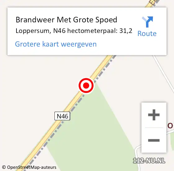 Locatie op kaart van de 112 melding: Brandweer Met Grote Spoed Naar Loppersum, N46 hectometerpaal: 31,2 op 11 februari 2022 07:54
