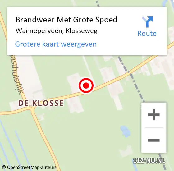 Locatie op kaart van de 112 melding: Brandweer Met Grote Spoed Naar Wanneperveen, Klosseweg op 11 februari 2022 15:25